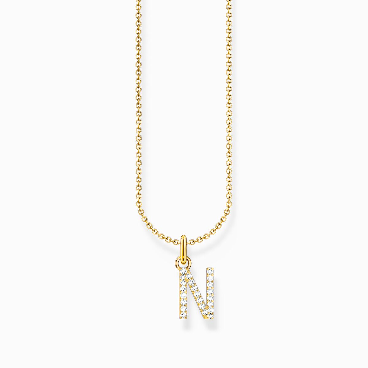 Gold-plated necklace with letter pendant N and white zirconia