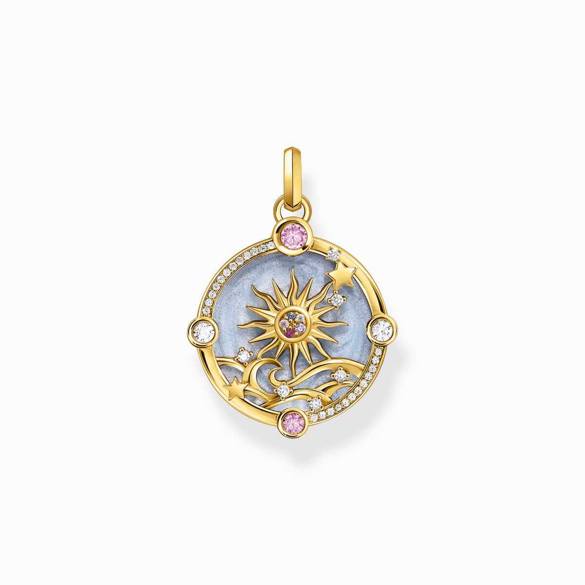Gold-plated pendant with blue cold enamel and colourful stones