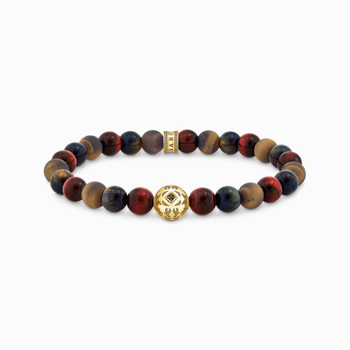 Gold-plated beads bracelet with blue gold and red tiger's eye