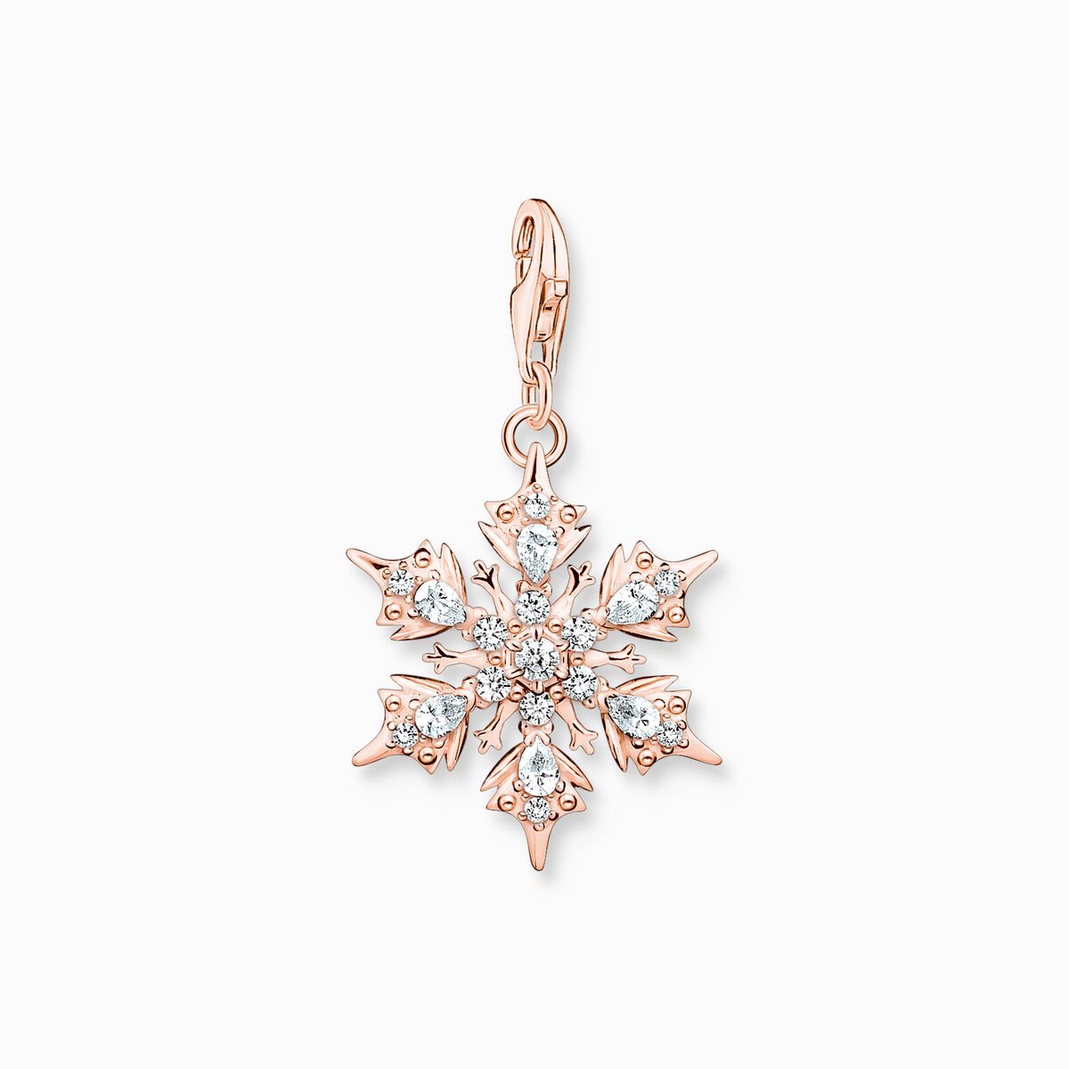 Charm pendant snowflake with white stones rose gold