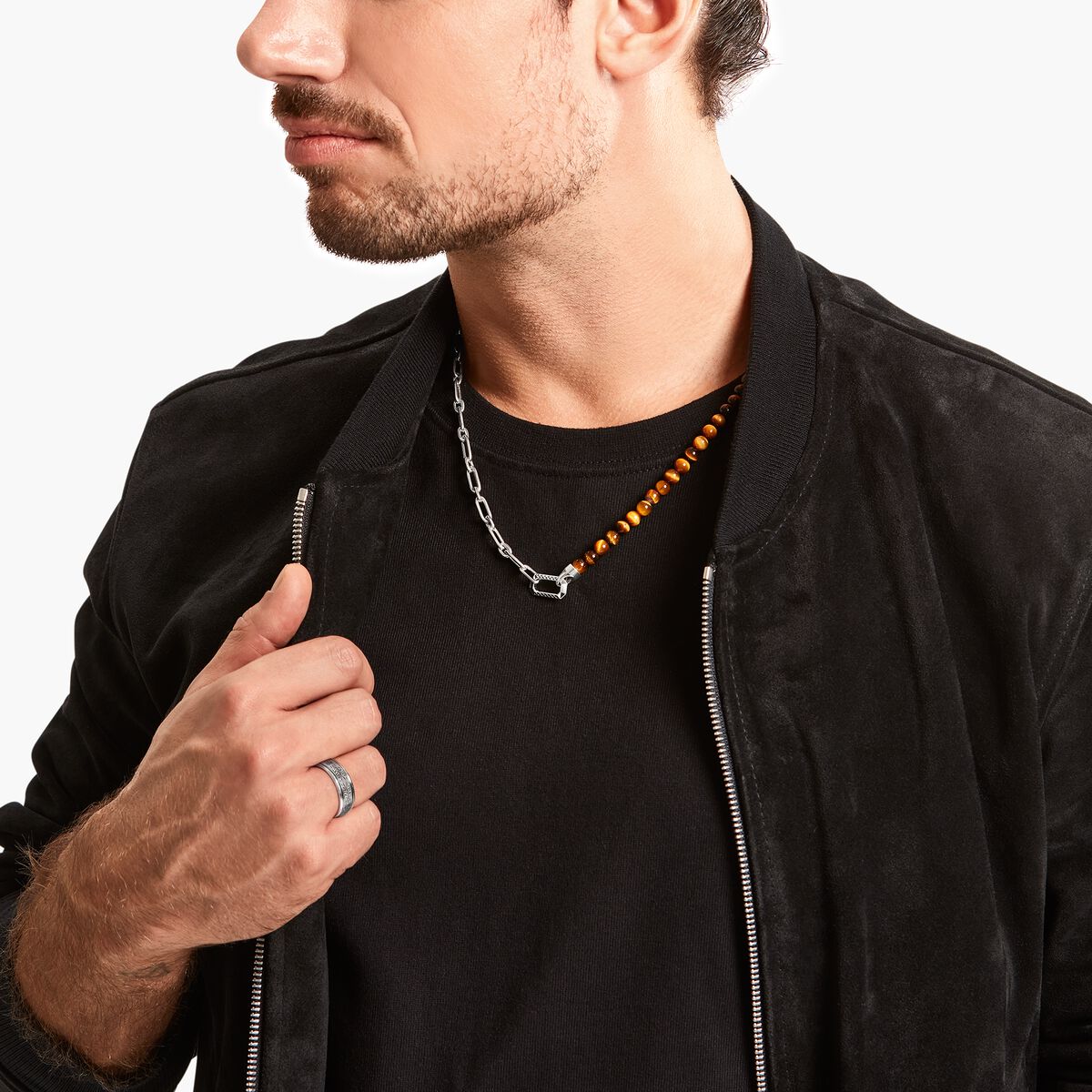 Silver blackened necklace with brown beads