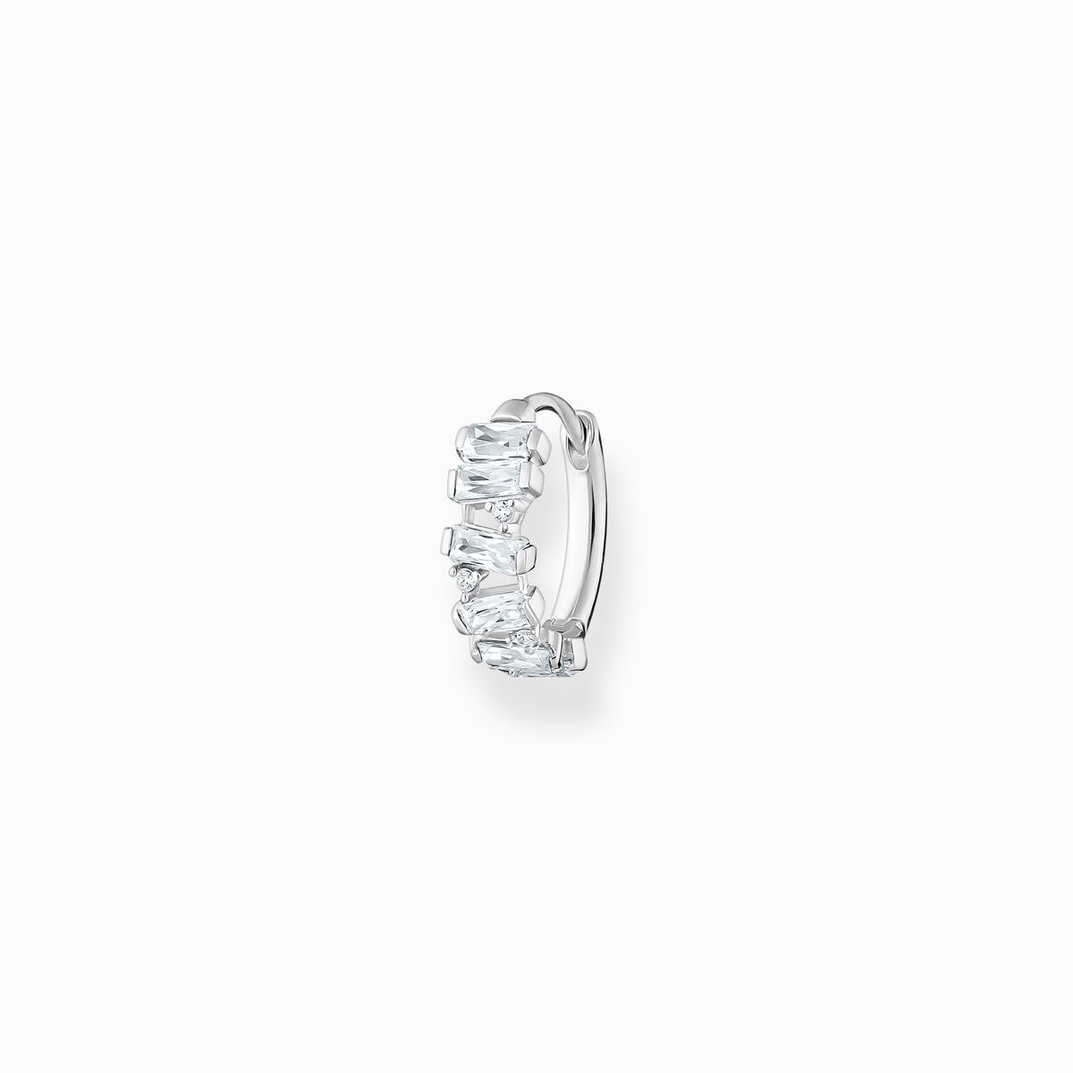 Single hoop earring white stones, silver