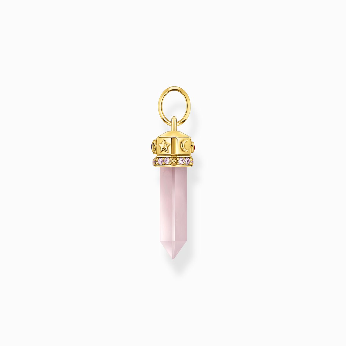 Gold-plated hexagonal pendant with rose quartz