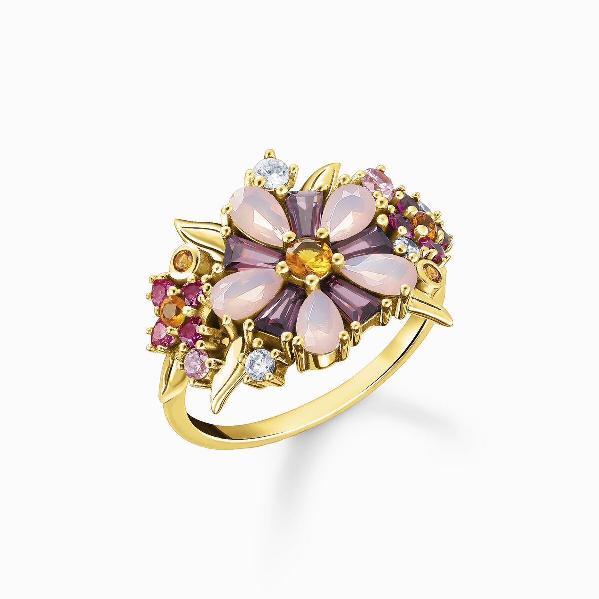 Ring flowers colourful stones gold