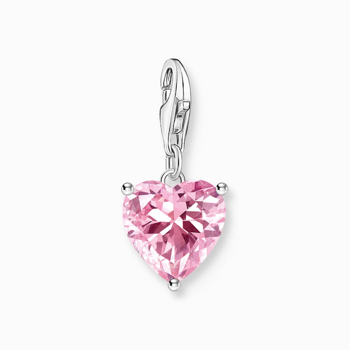 Silver heart charm pendant with pink stone