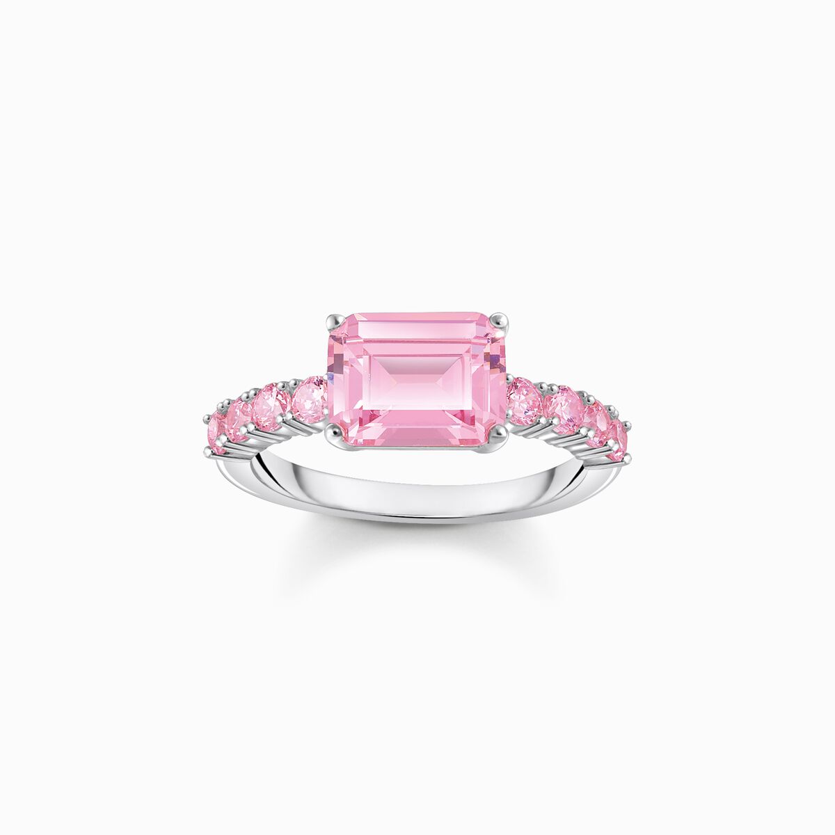 Silver solitaire ring with pink zirconia stones