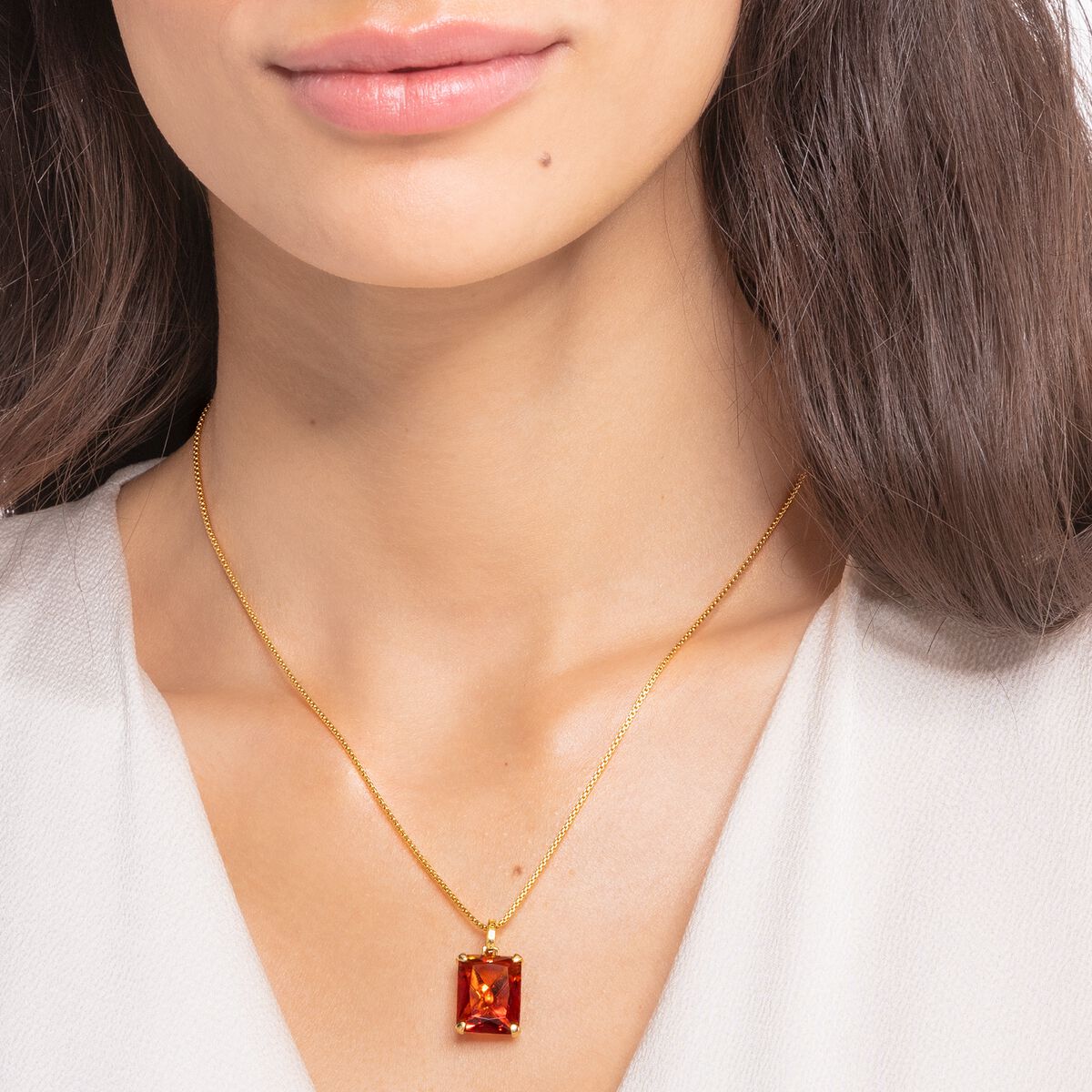 Necklace with large orange stone gold plated