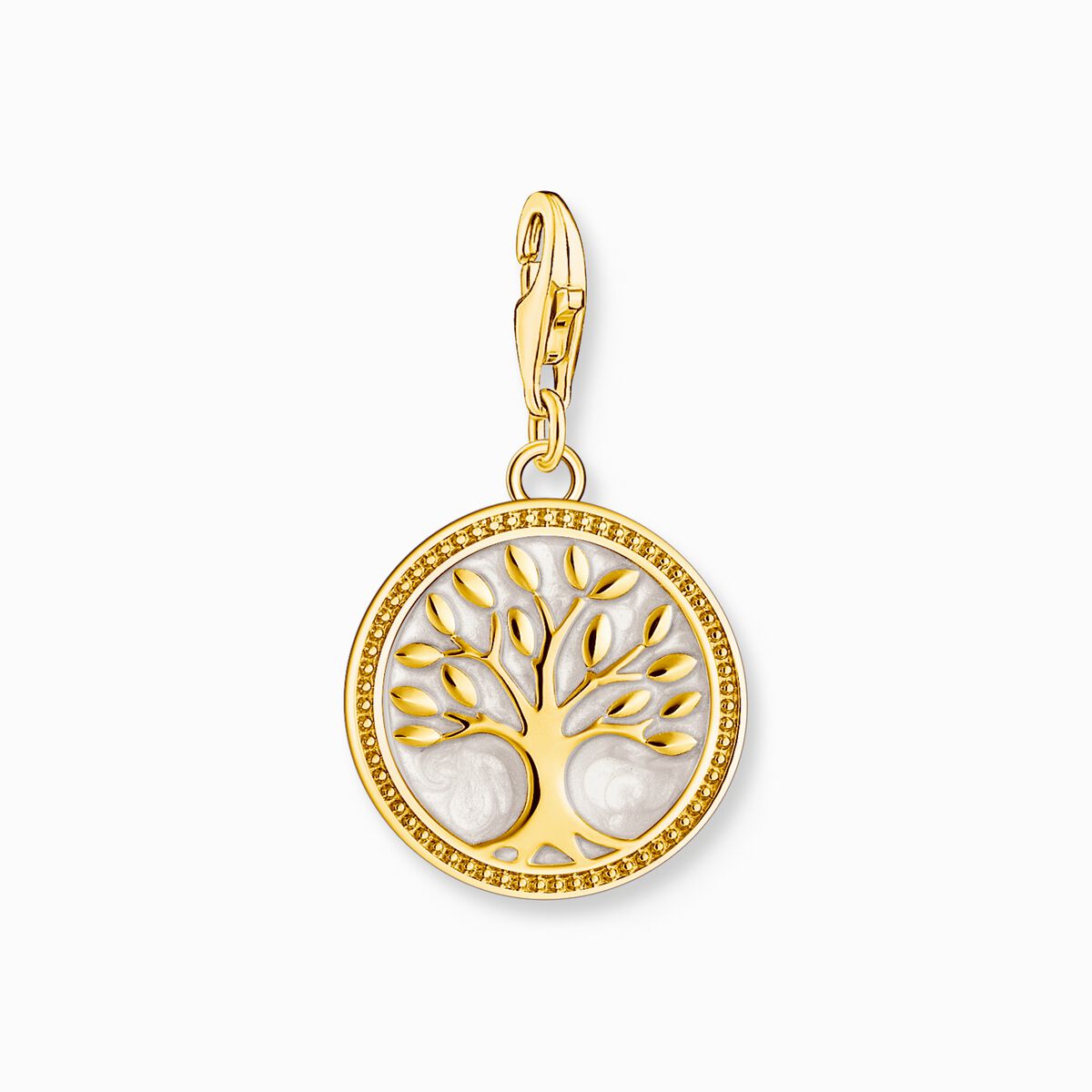 Gold-plated Tree-of-love charm pendant with white cold enamel