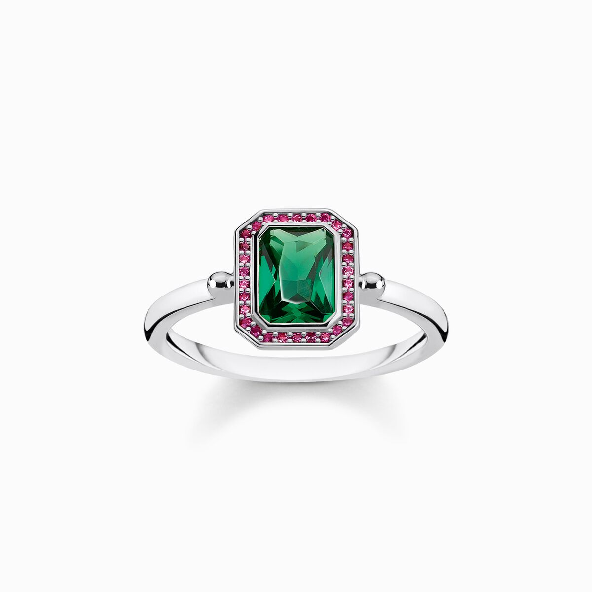 Ring red and green stones, silver