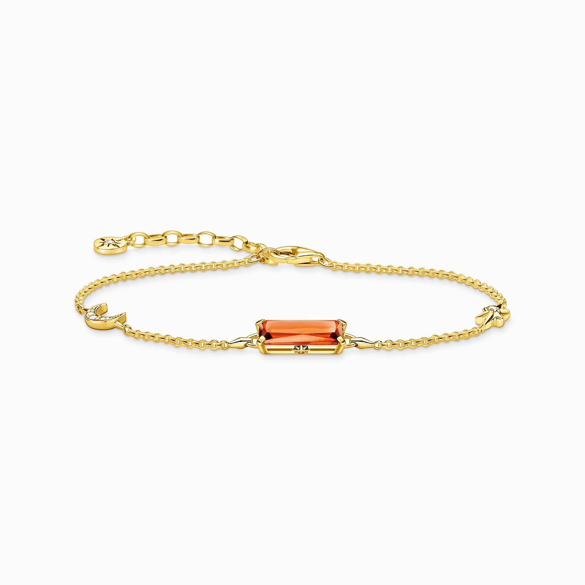 Bracelet orange stone with moon and star gold plated