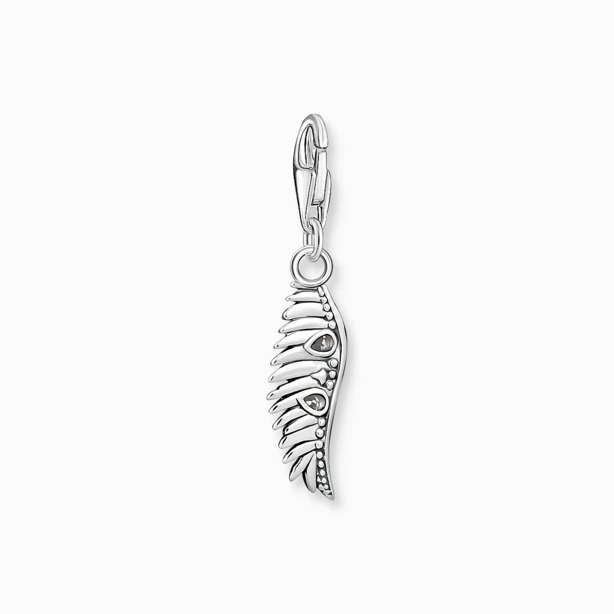 Charm pendant phoenix feather with blue stones silver
