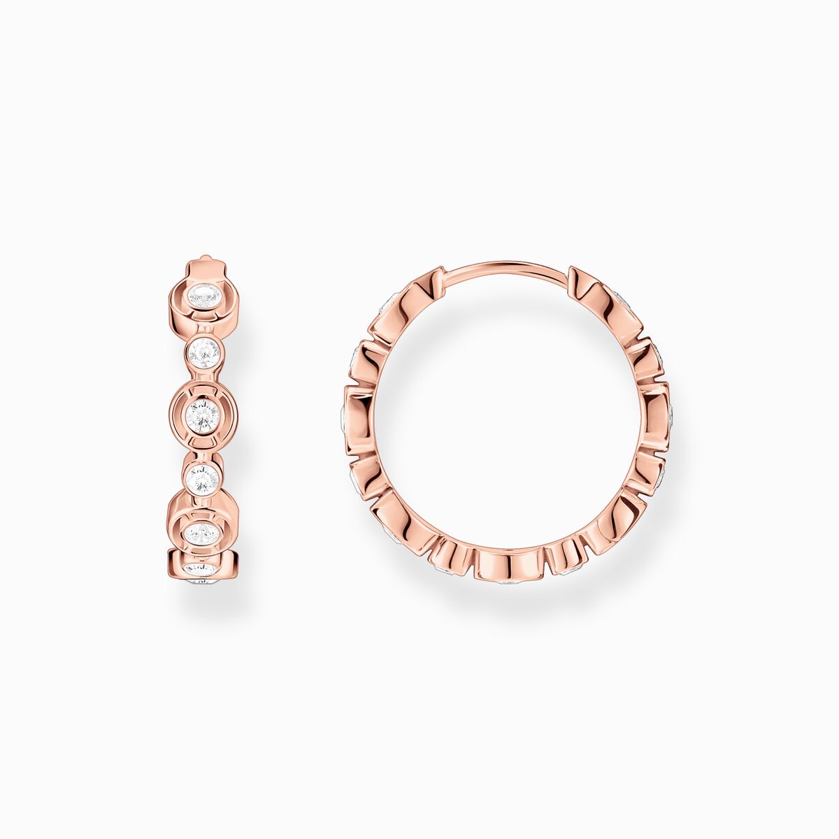 Hoop earrings circles with white stones rose gold plated