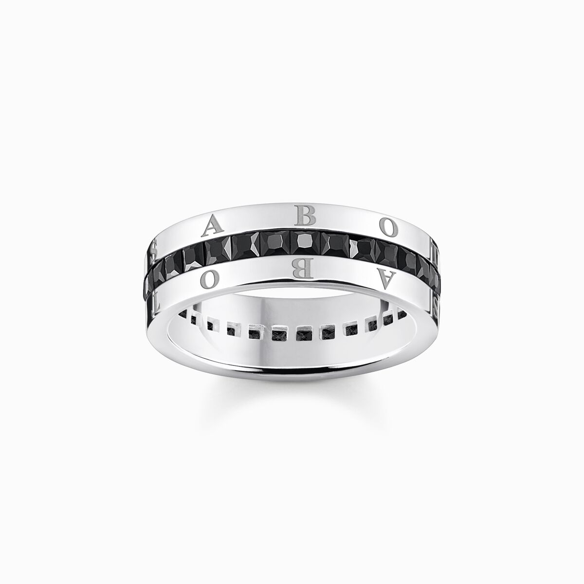 Band ring with black stones pavé silver