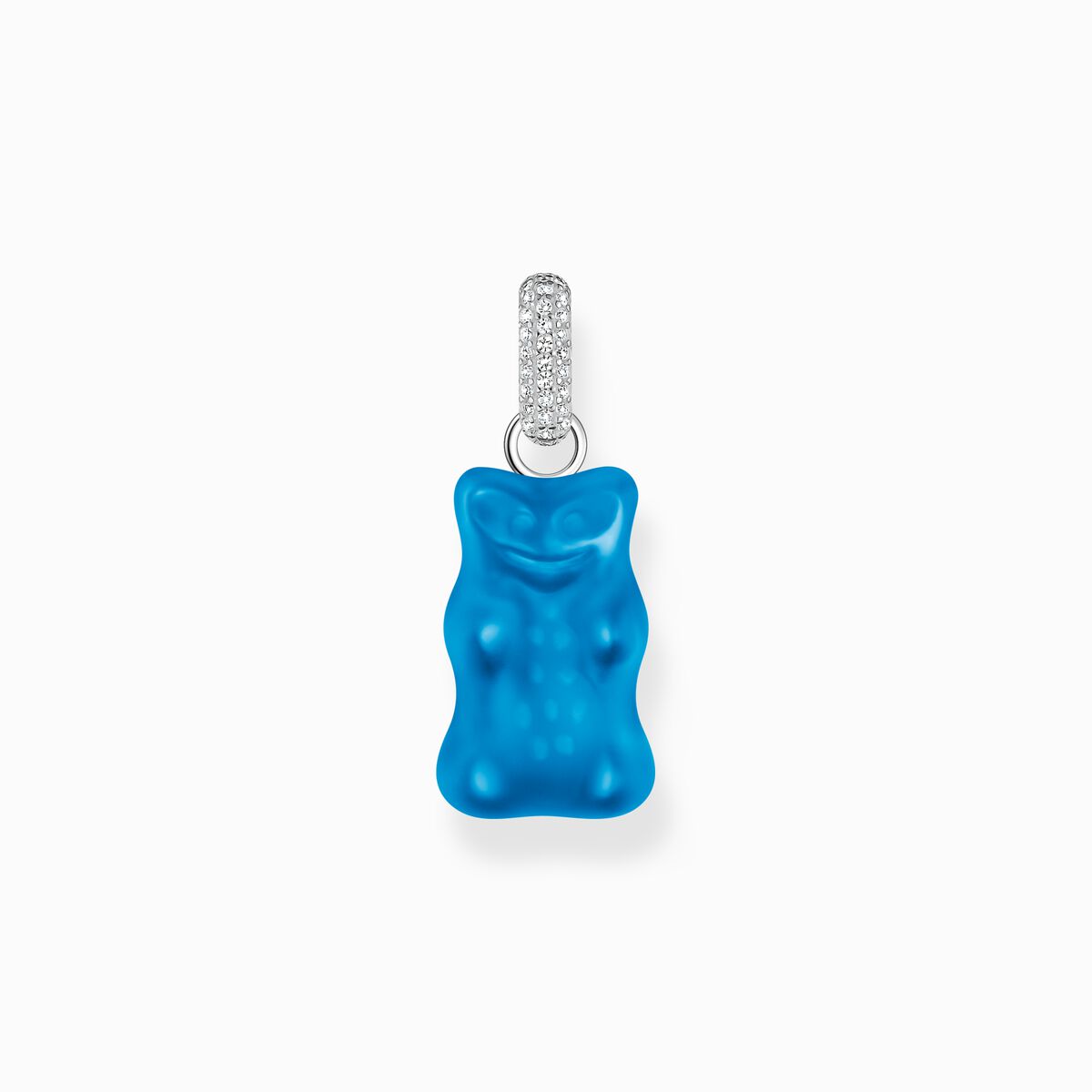 Large silver pendant with blue goldbears and zirconia
