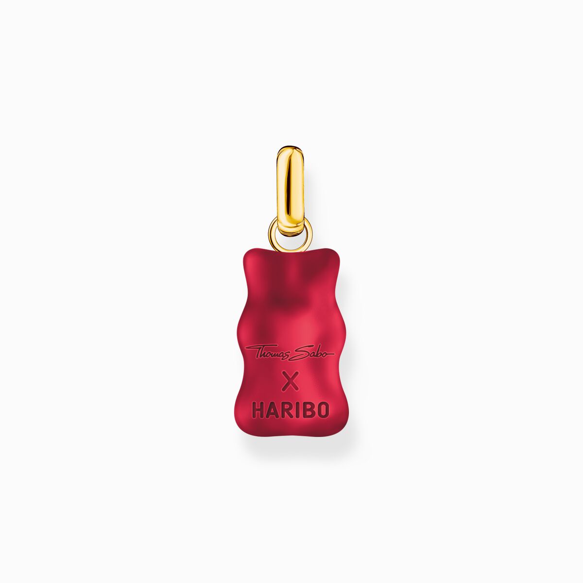 Large gold-plated pendant with red goldbears and zirconia