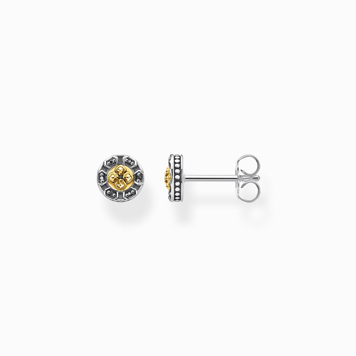 Ear studs cross black stones gold