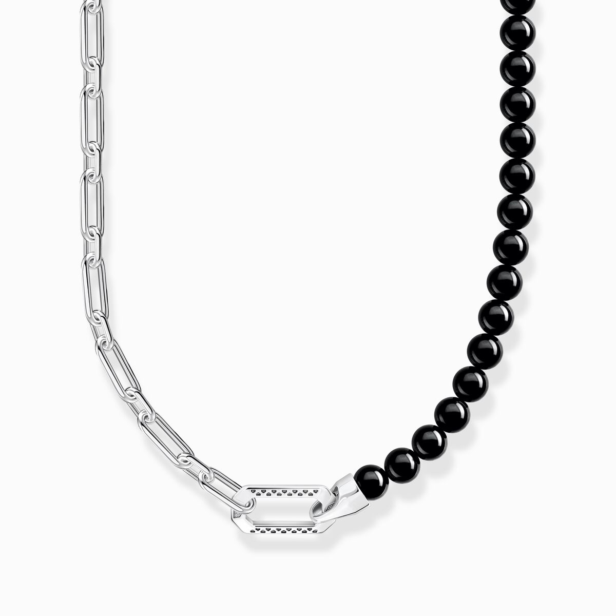 Necklace with black onyx beads and chain links silver