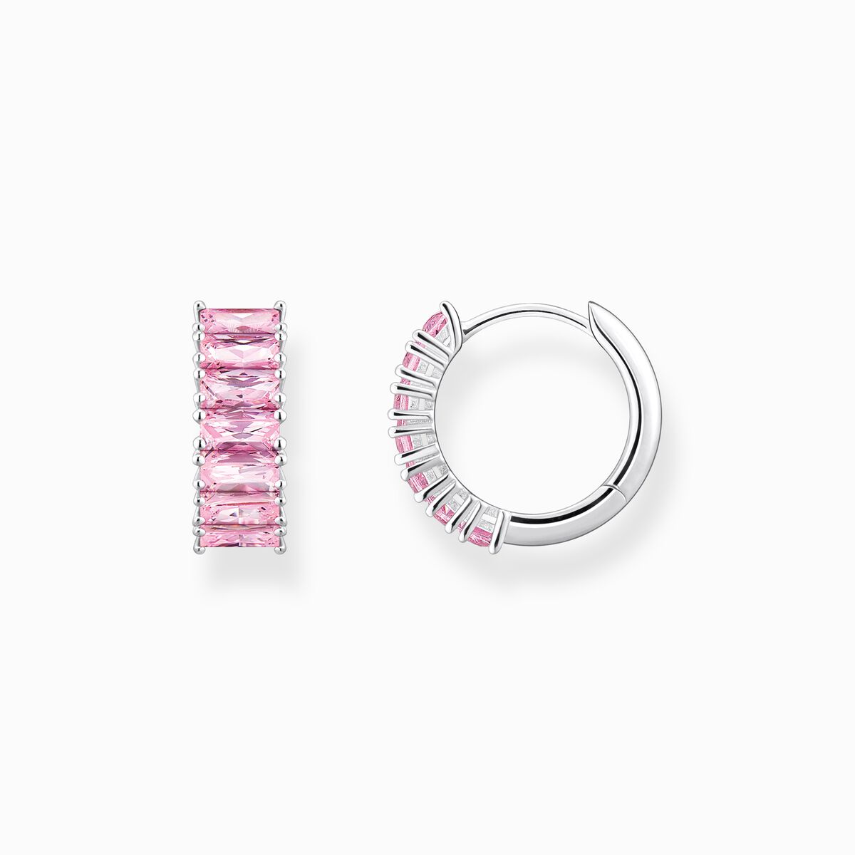 Hoop earrings with pink stones pavé silver