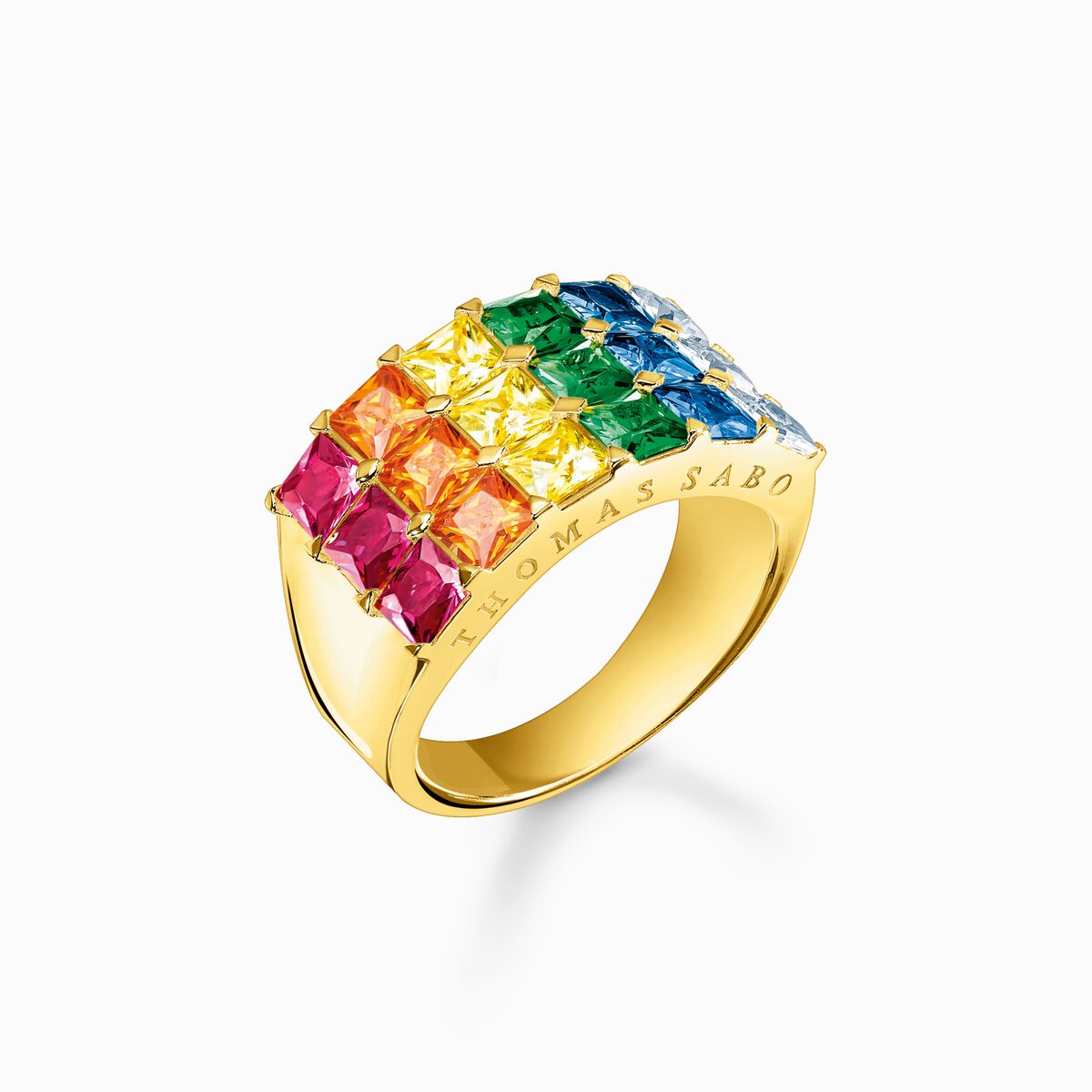 Ring colourful stones pavé gold