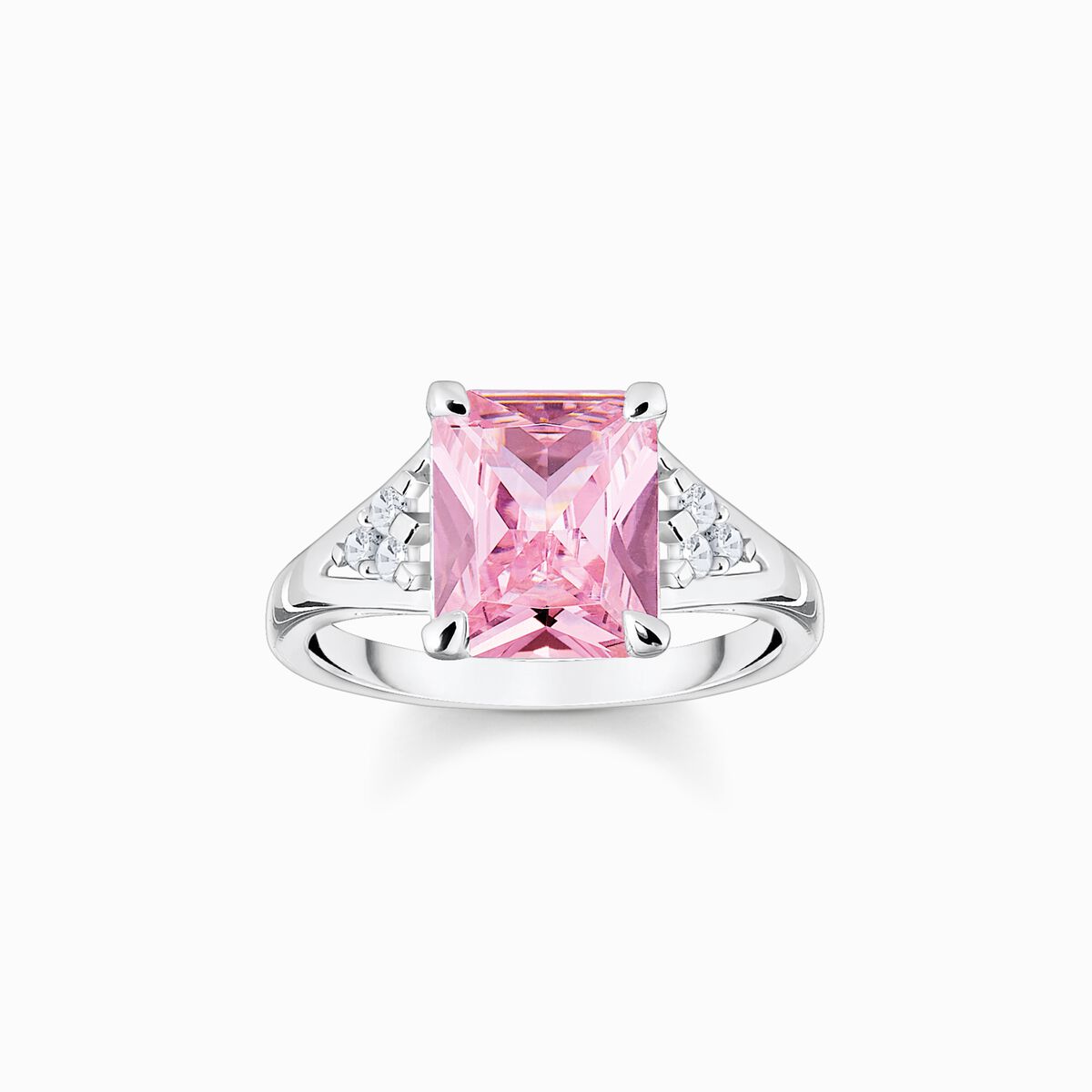 Ring with pink and white stones silver