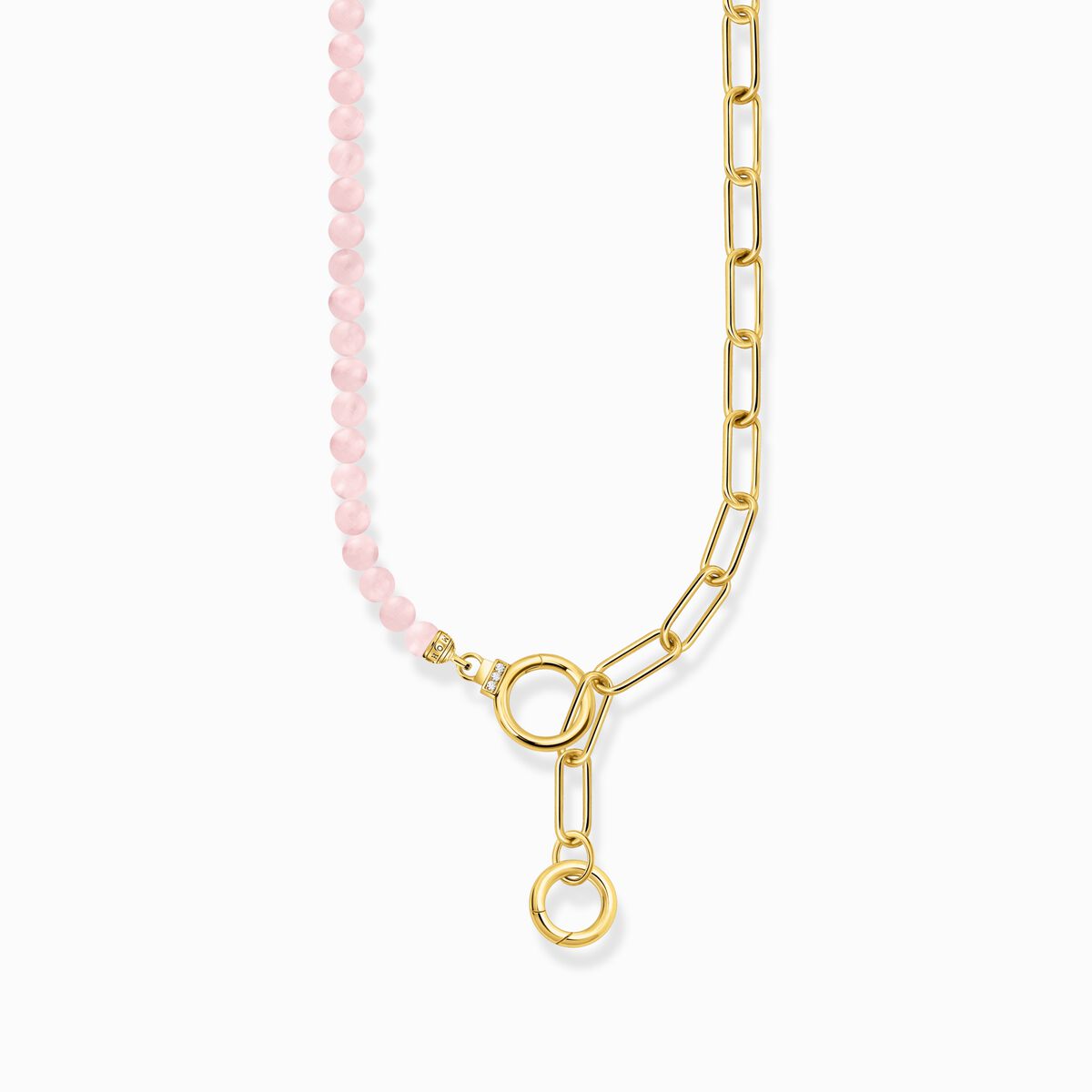 Gold-plated link chain necklace with rose quartz beads