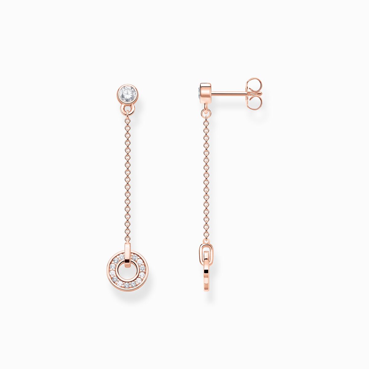 Earrings circle with white stones rose gold plated