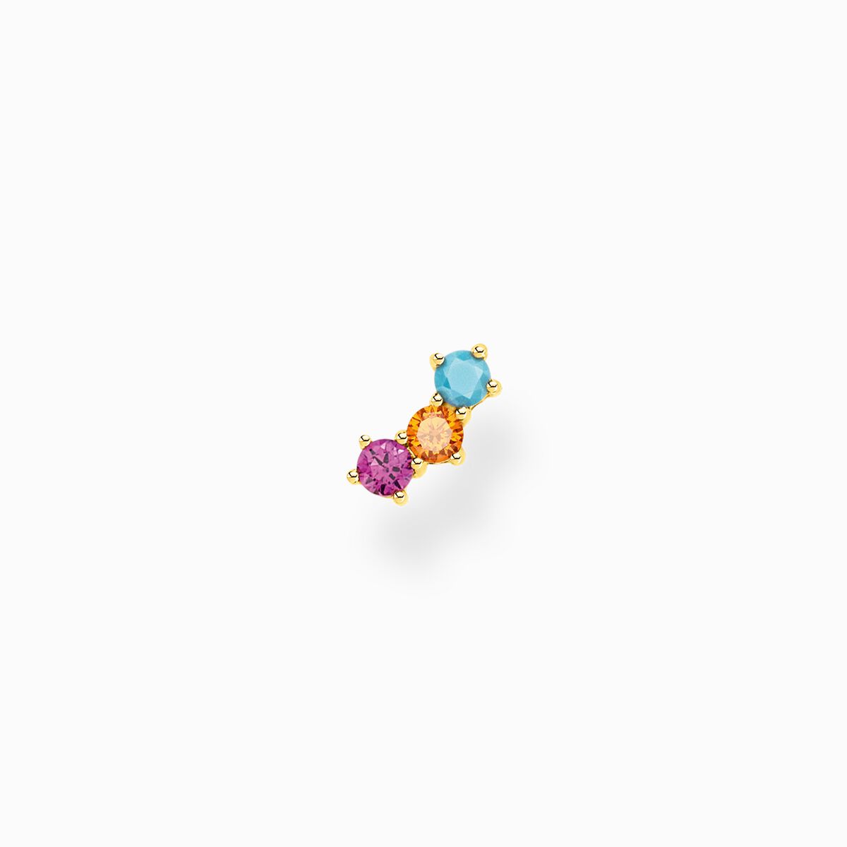 Single ear stud colourful stones, gold