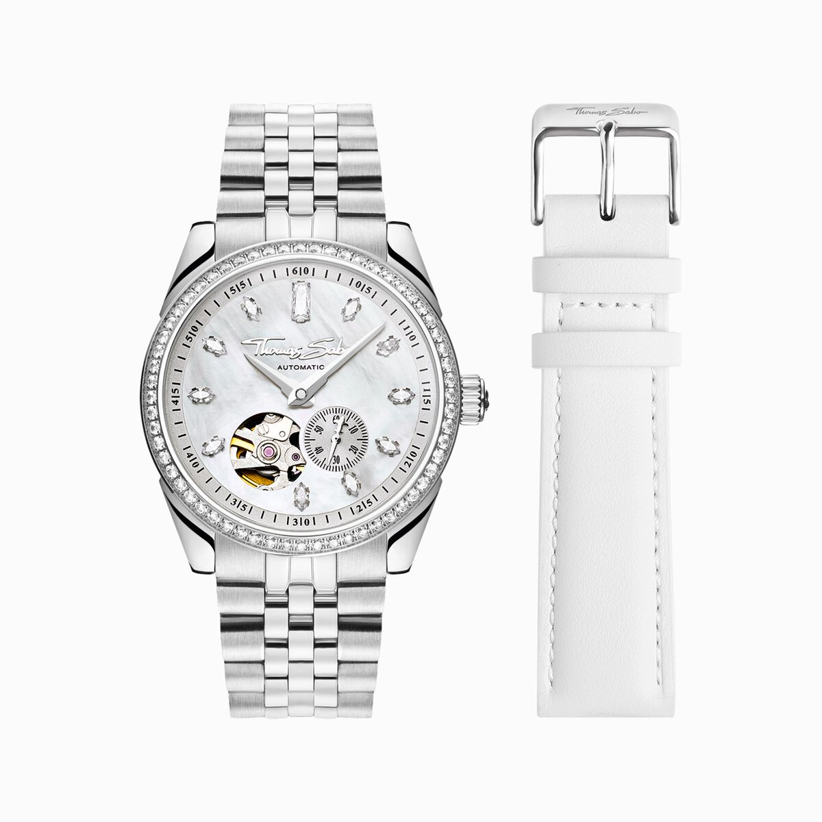 Silver automatic watch with 36 mm and mother of pearl inlay