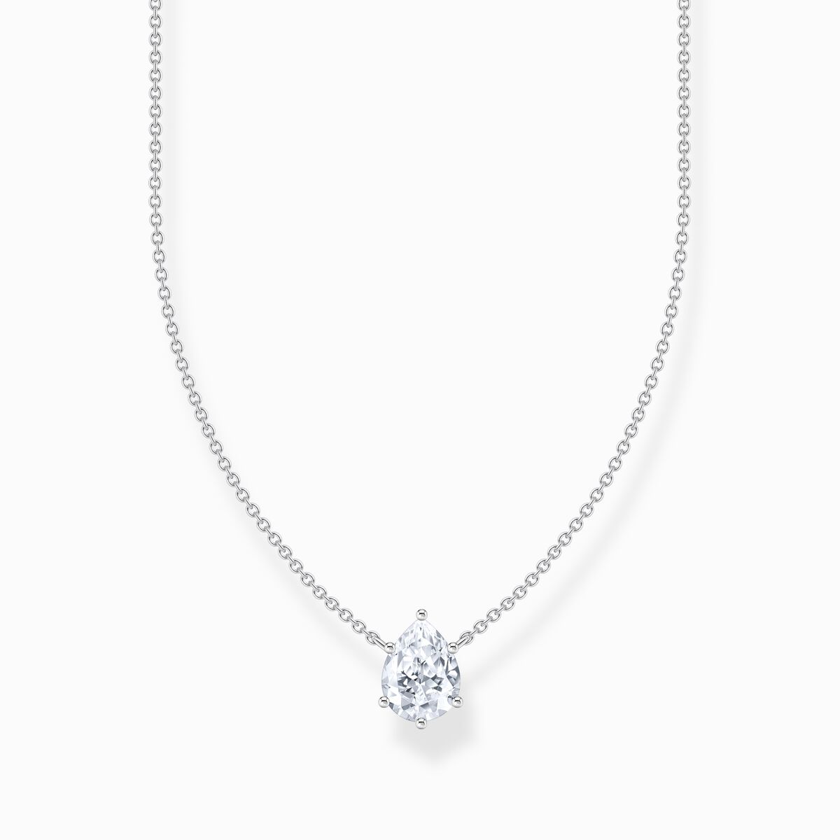 Silver necklace with white drop-shaped pendant