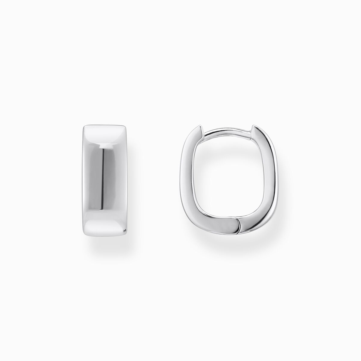 Small silver hoop earrings in angular shape