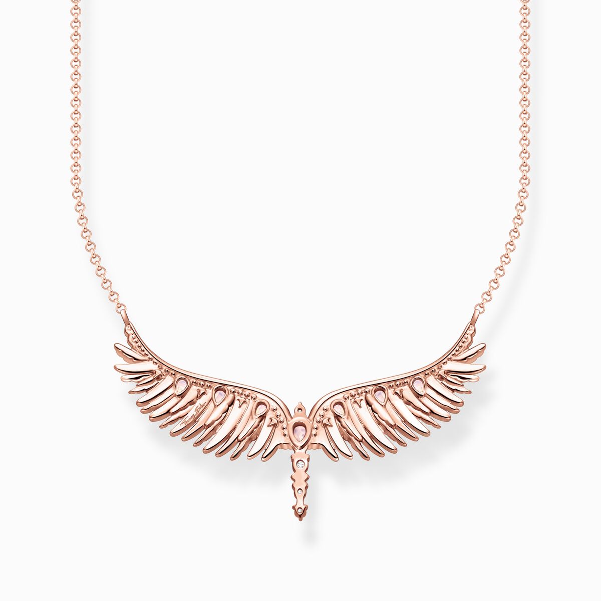 Necklace phoenix wing with pink stones rose gold