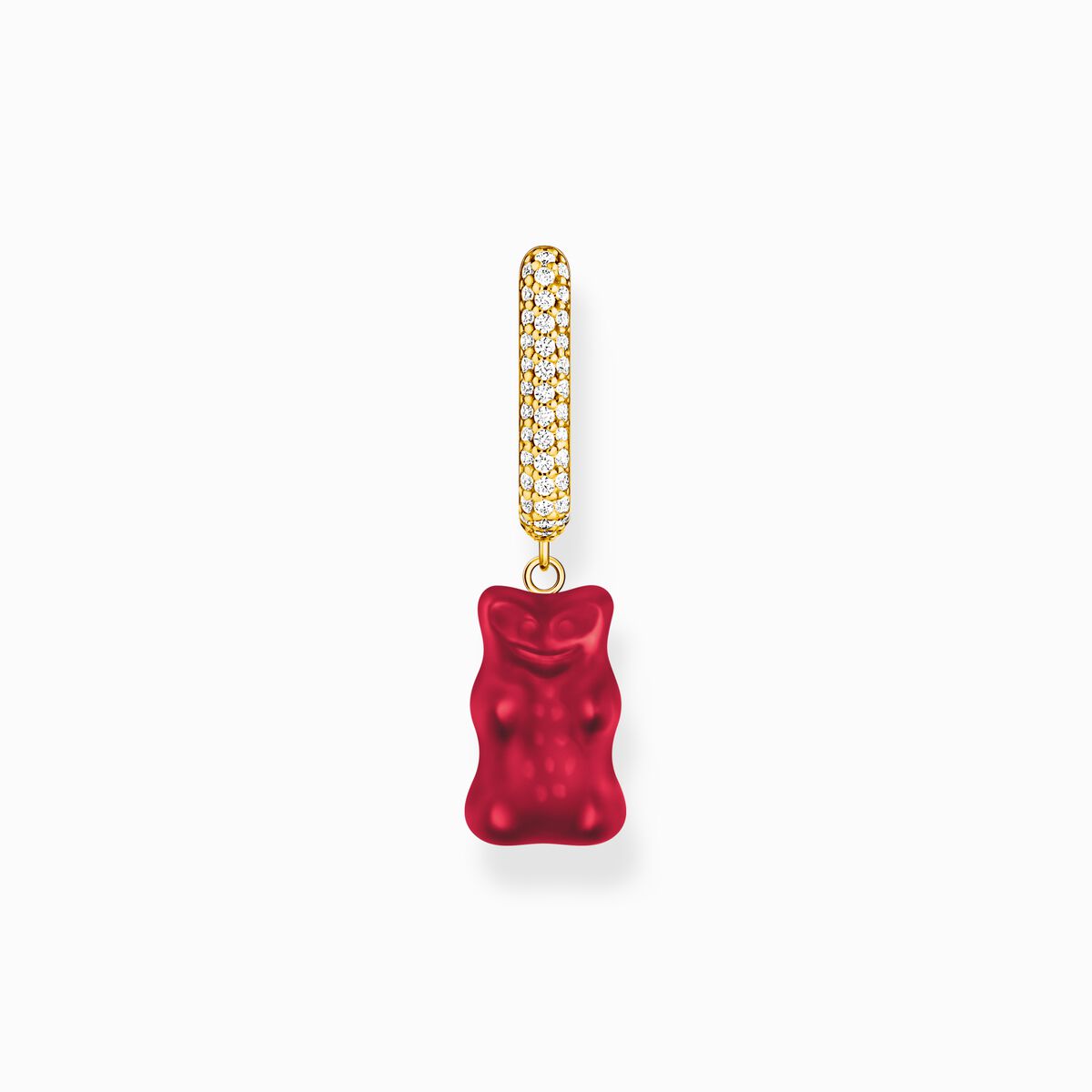 Gold-plated single hoop earring medium sized with red goldbears