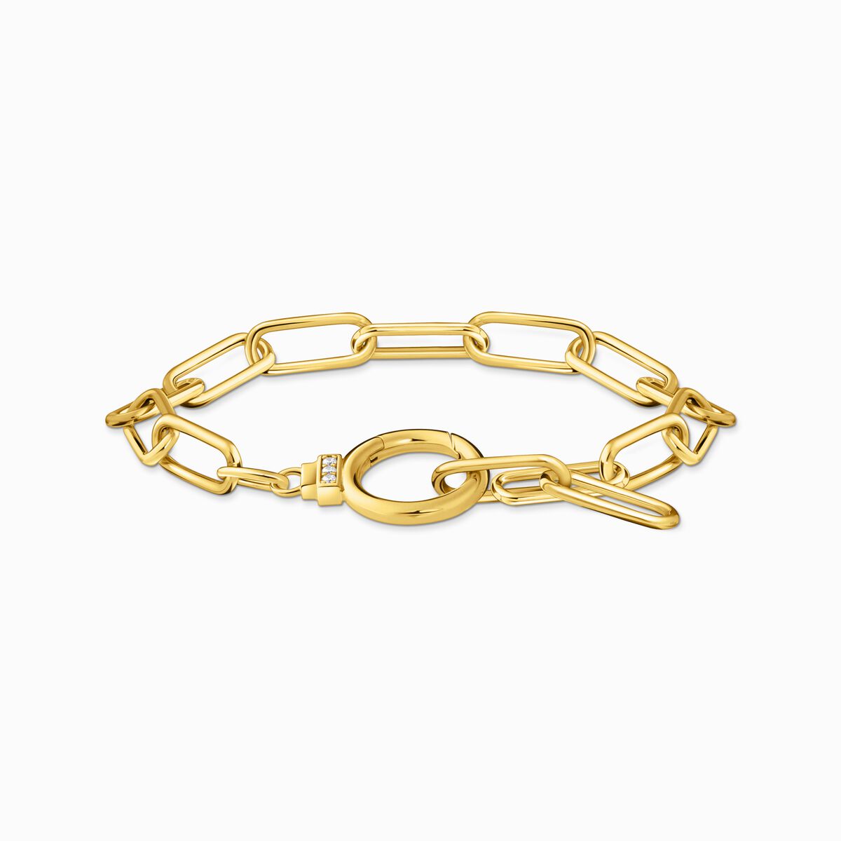 Yellow-gold plated link bracelet with zirconia and ring clasp