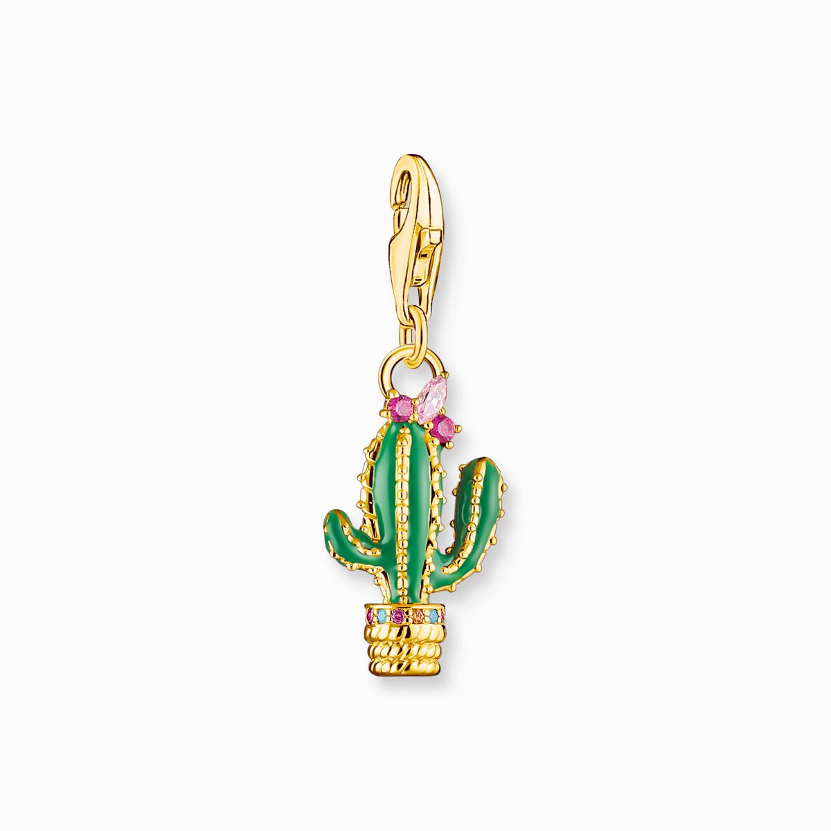 Charm pendant green cactus gold plated