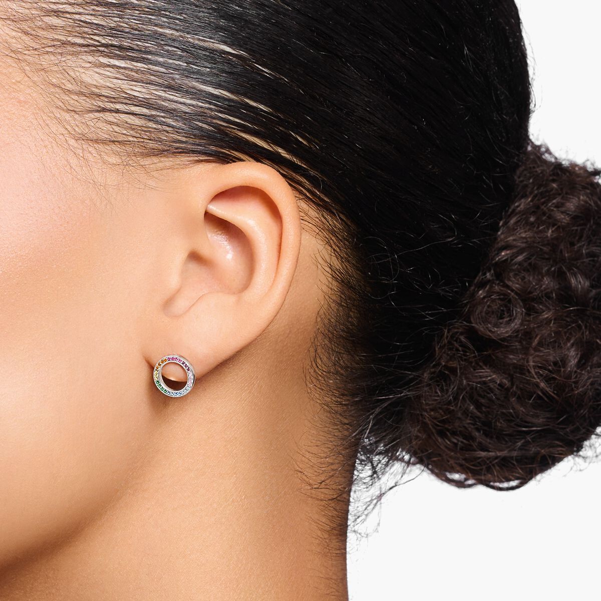 Blackened Silver ear studs Together round with coloured stones