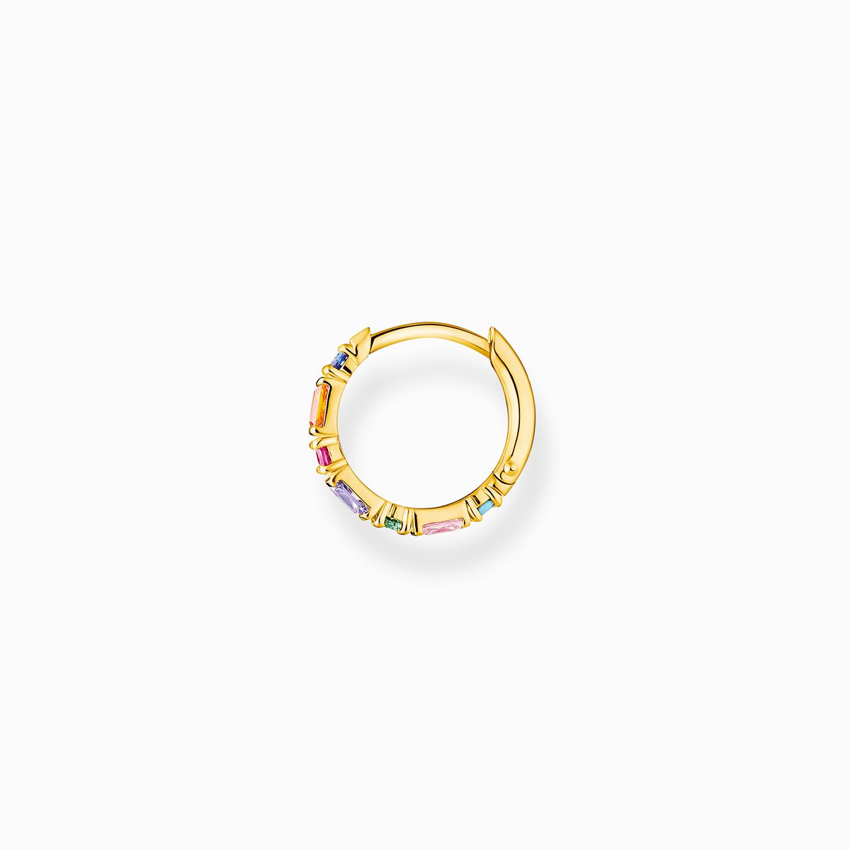 Single hoop earring colourful stones, gold