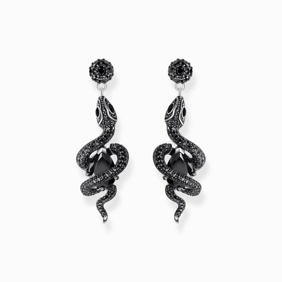 Silver blackened earrings with snake pendant and zirconia