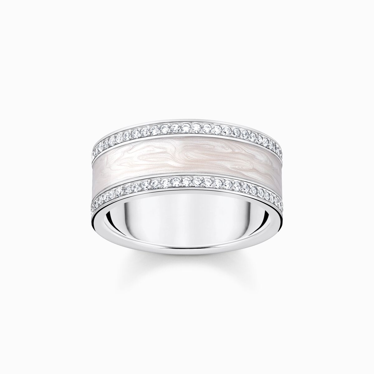 Silver band ring with cold enamel and stones