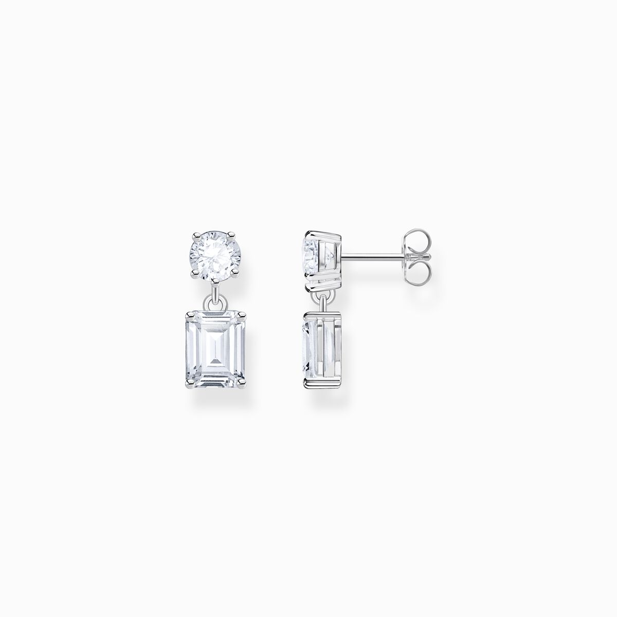 Silver earrings with white zirconia in different cuts