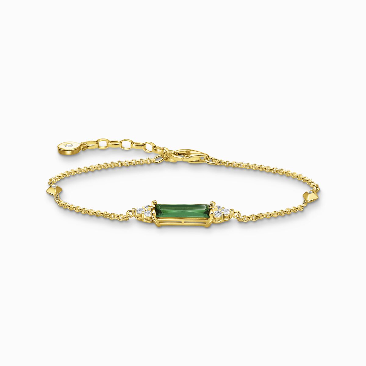 Bracelet with green and white stones gold plated