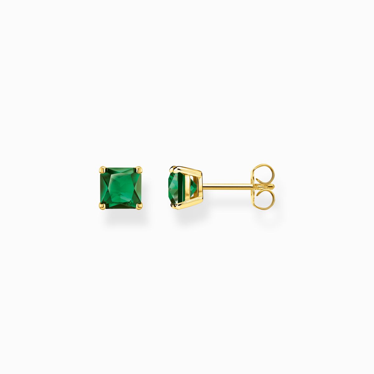 Ear studs with green stone gold plated