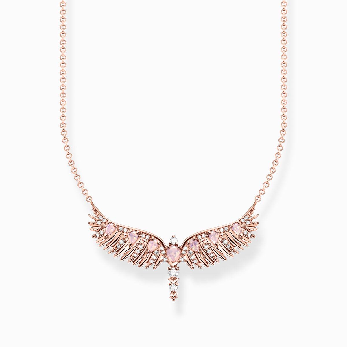 Necklace phoenix wing with pink stones rose gold