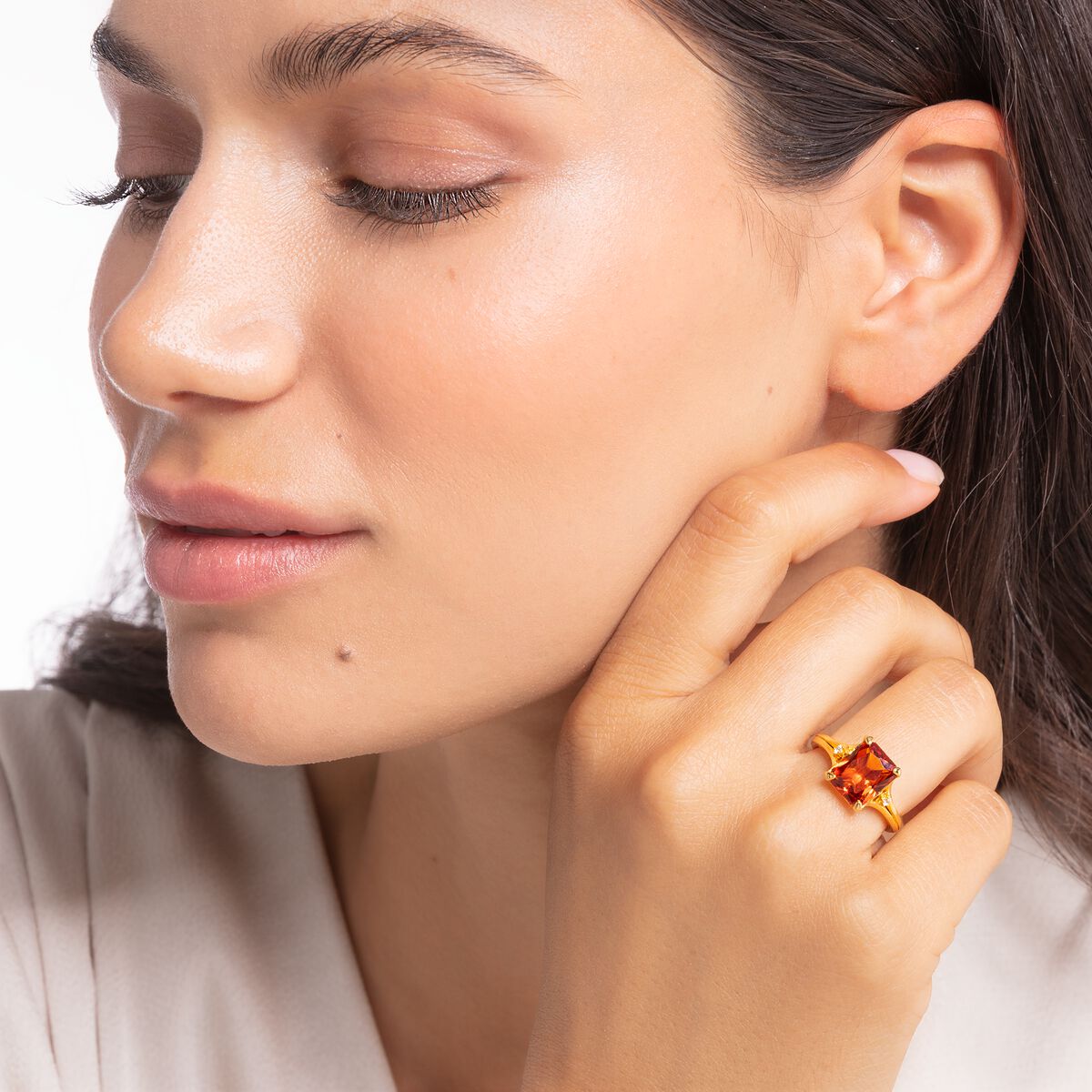 Ring with orange stone gold plated
