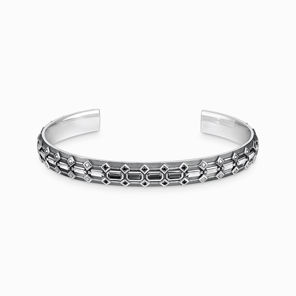 Blackened silver bangle crocodile shell with black stones