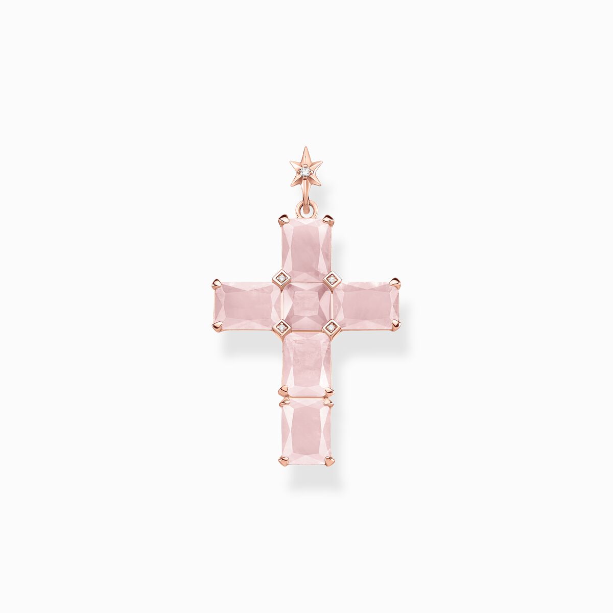 Pendant cross with pink stones and star rose gold plated
