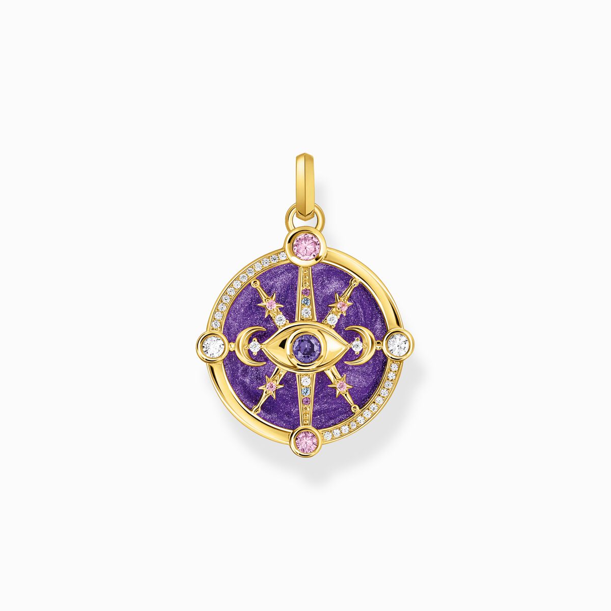 Yellow-gold plated pendant with cold enamel and colourful stones