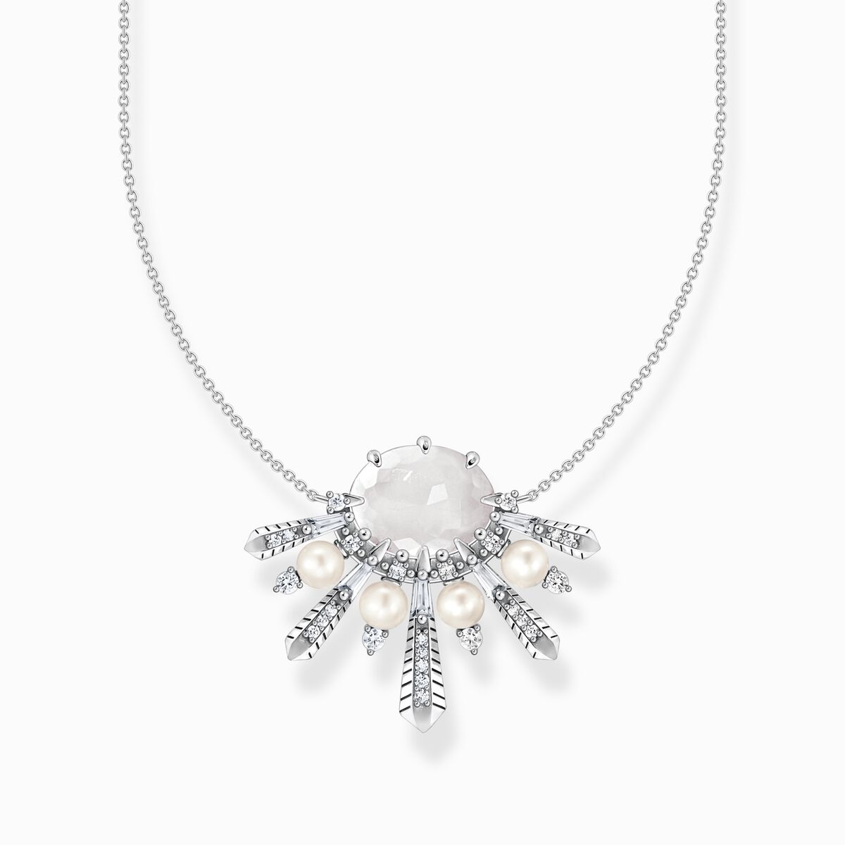 Necklace milky quartz with winter sun rays silver