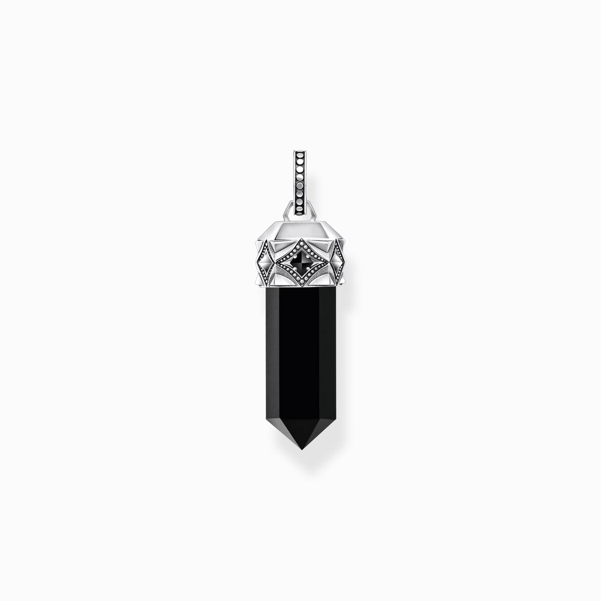 Silver blackened pendant with hexagon-cut black onyx