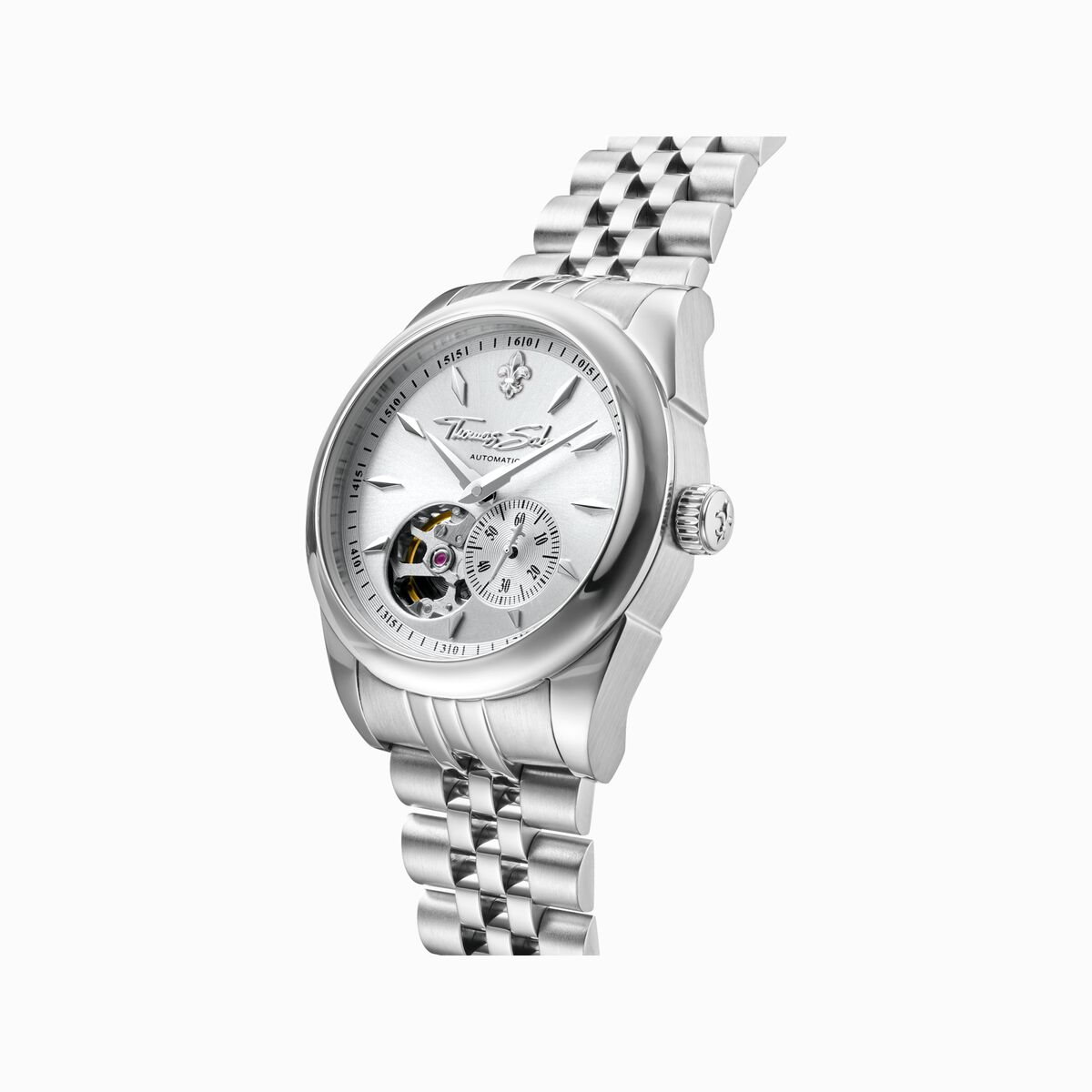 Silver automatic watch with 36 mm and lilies emblem