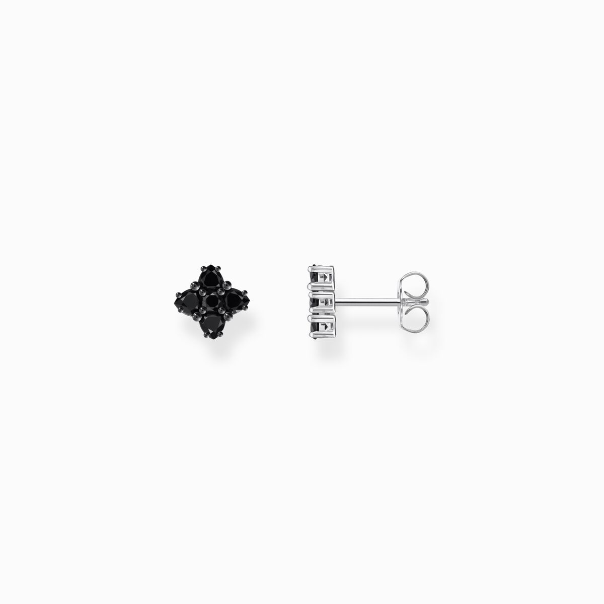Silver blackened small ear studs with black zirconia